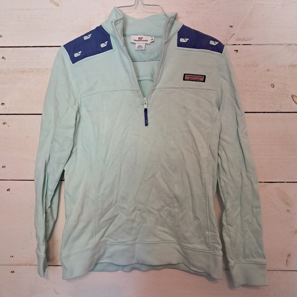 Vineyard Vines Tops - Vineyard Vines 100% Cotton Pullover Women Blue Green Half Zip Casual Embroidered